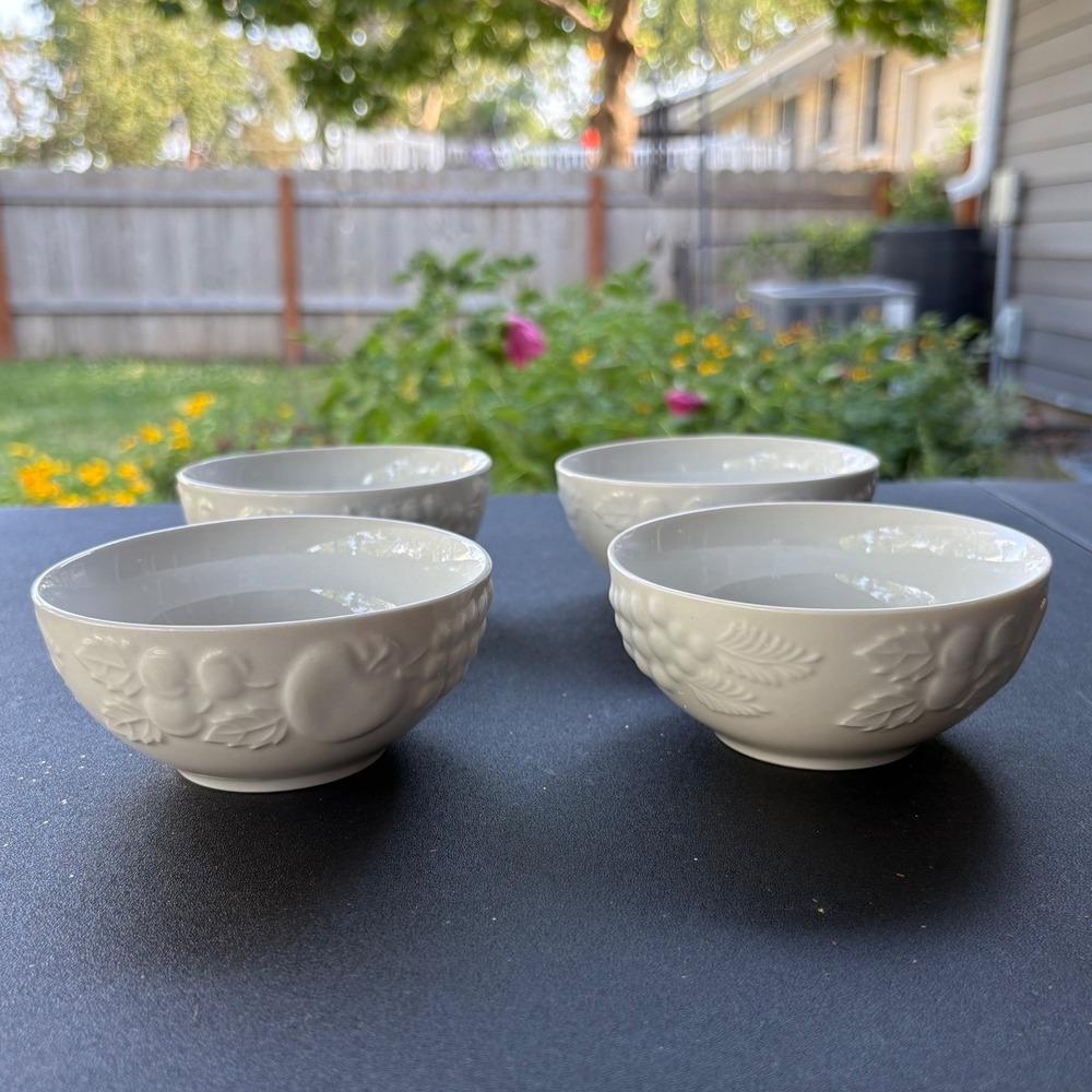 Philippe Richard Fruit White Embossed Ceramic Bowls Set of 4